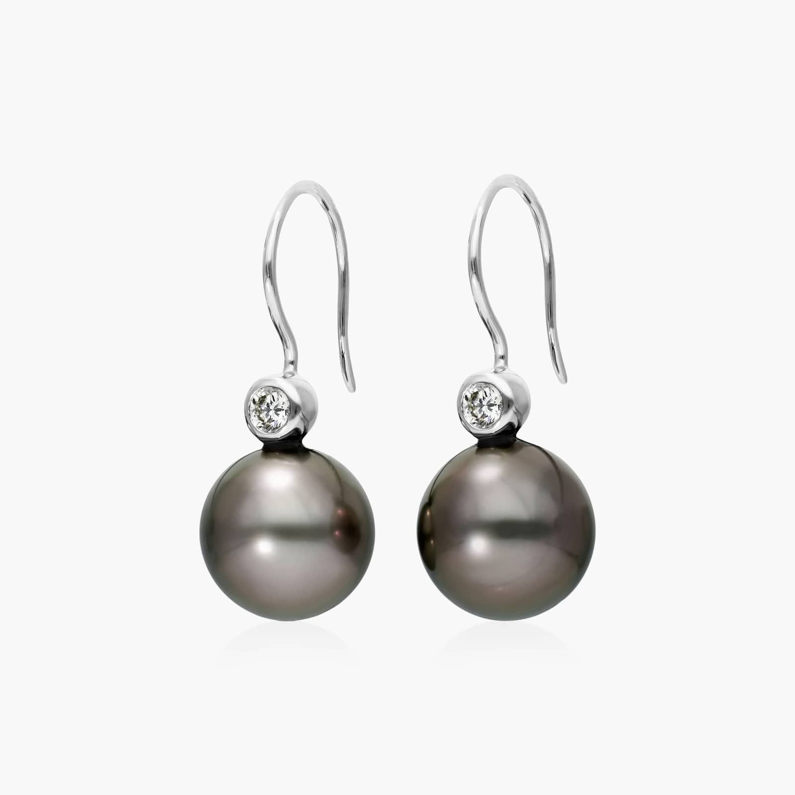 Cultured Tahitian Pearl And Bezel Diamond Drop Earrings In 18K White Gold (11.0-12.0mm) By James Allen