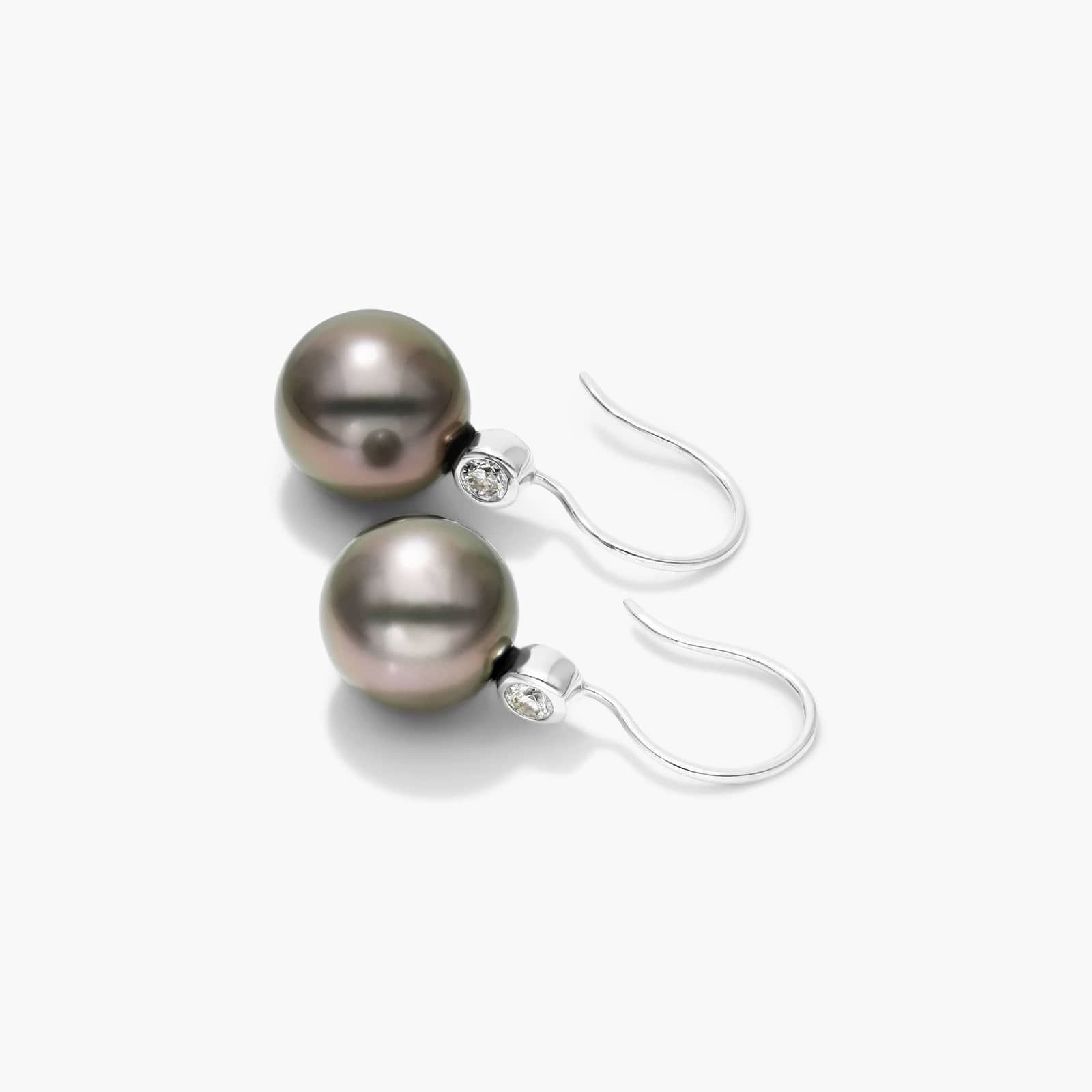 Cultured Tahitian Pearl And Bezel Diamond Drop Earrings In 18K White Gold (11.0-12.0mm) By James Allen