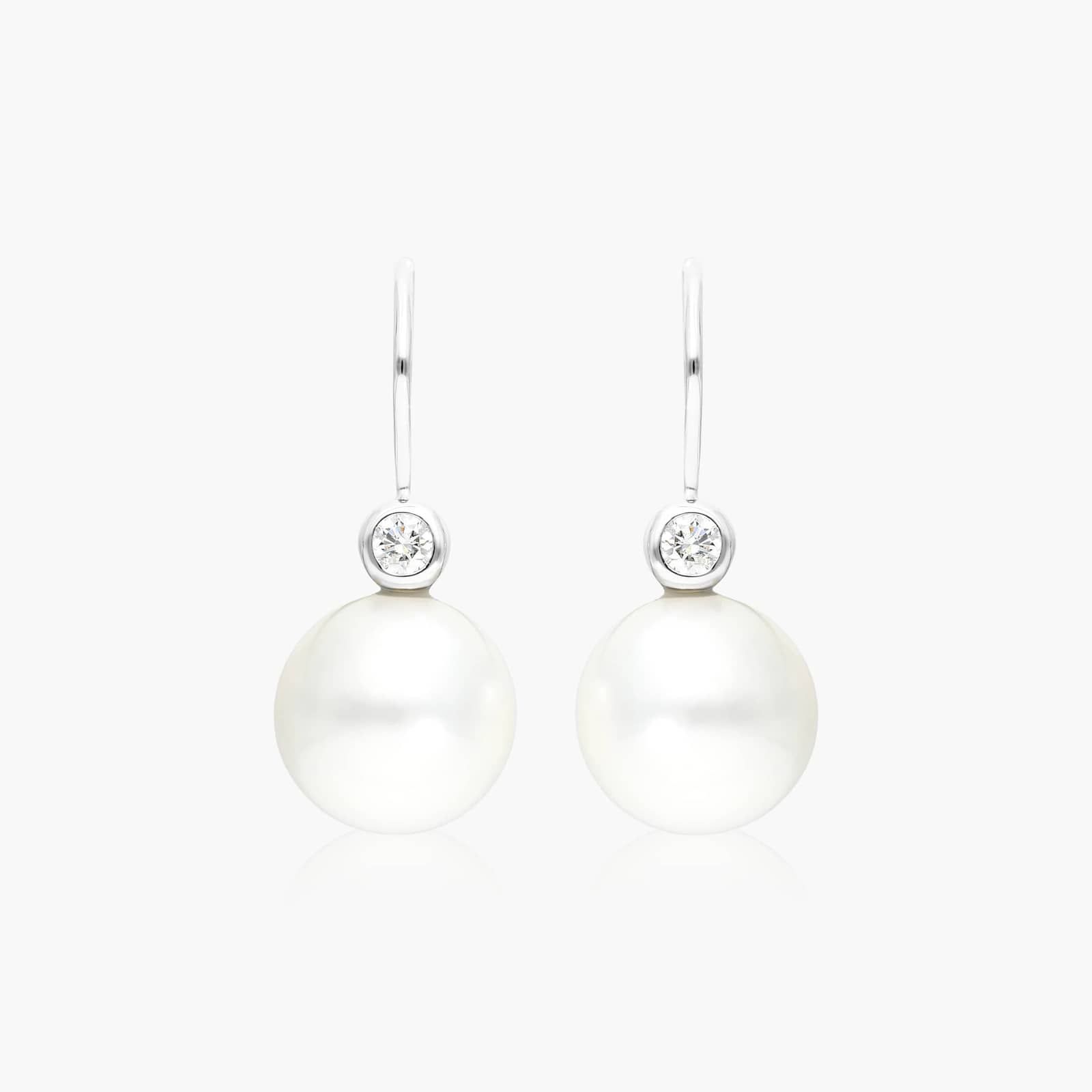 Cultured South Sea Pearl And Bezel Diamond Drop Earrings In 18K White Gold (11.0-12.0mm) By James Allen