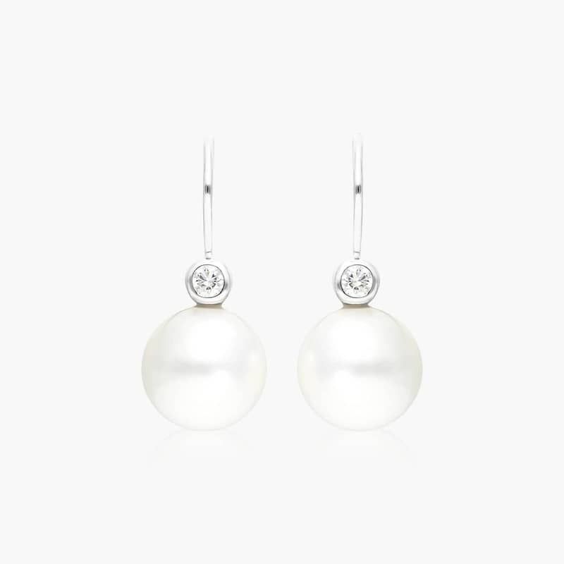 Cultured South Sea Pearl And Bezel Diamond Drop Earrings In 18K White Gold (11.0-12.0mm) By James Allen