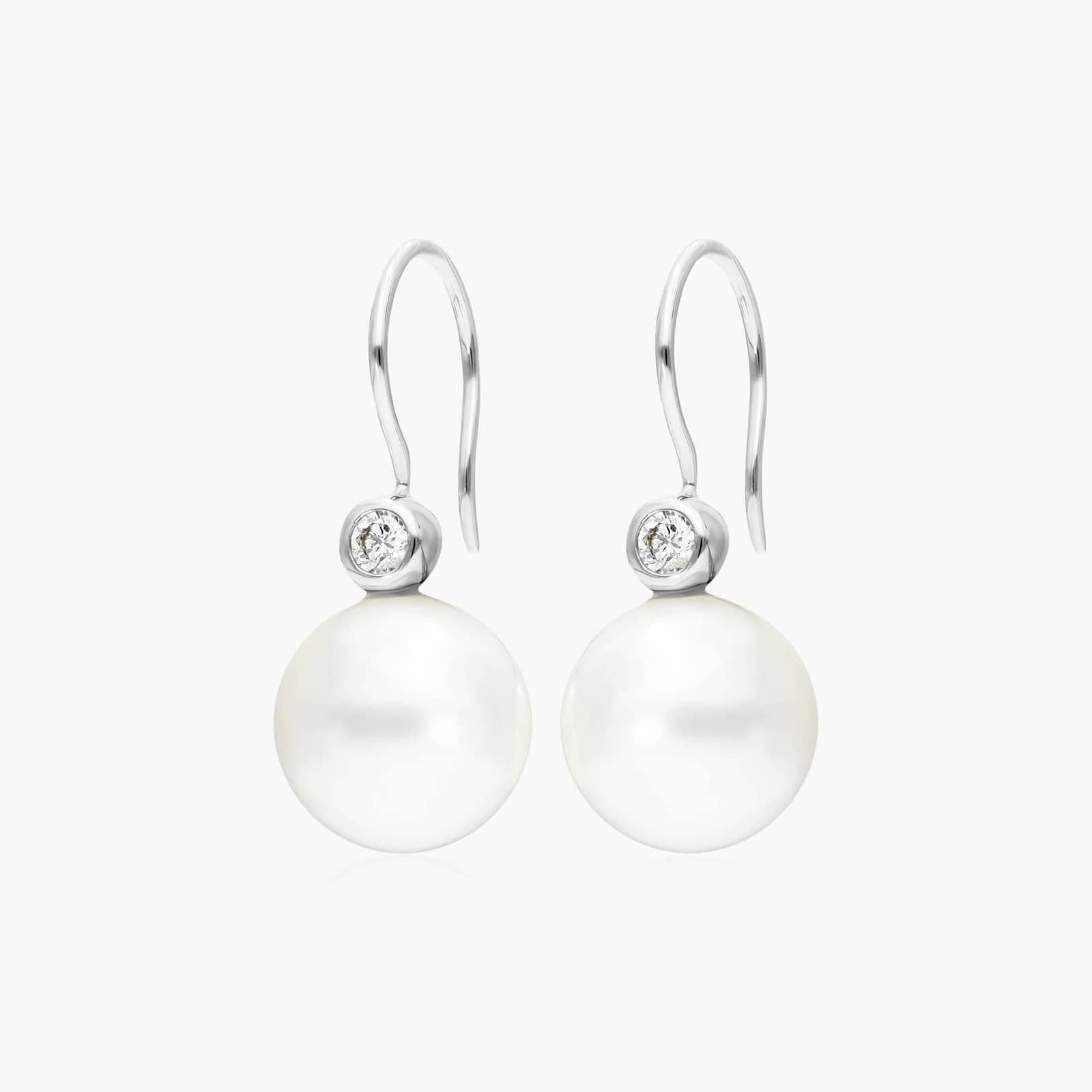 Cultured South Sea Pearl And Bezel Diamond Drop Earrings In 18K White Gold (11.0-12.0mm) By James Allen