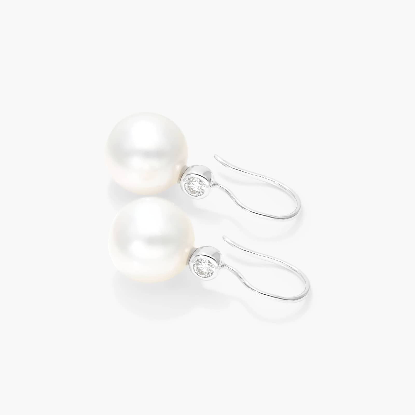 Cultured South Sea Pearl And Bezel Diamond Drop Earrings In 18K White Gold (11.0-12.0mm) By James Allen