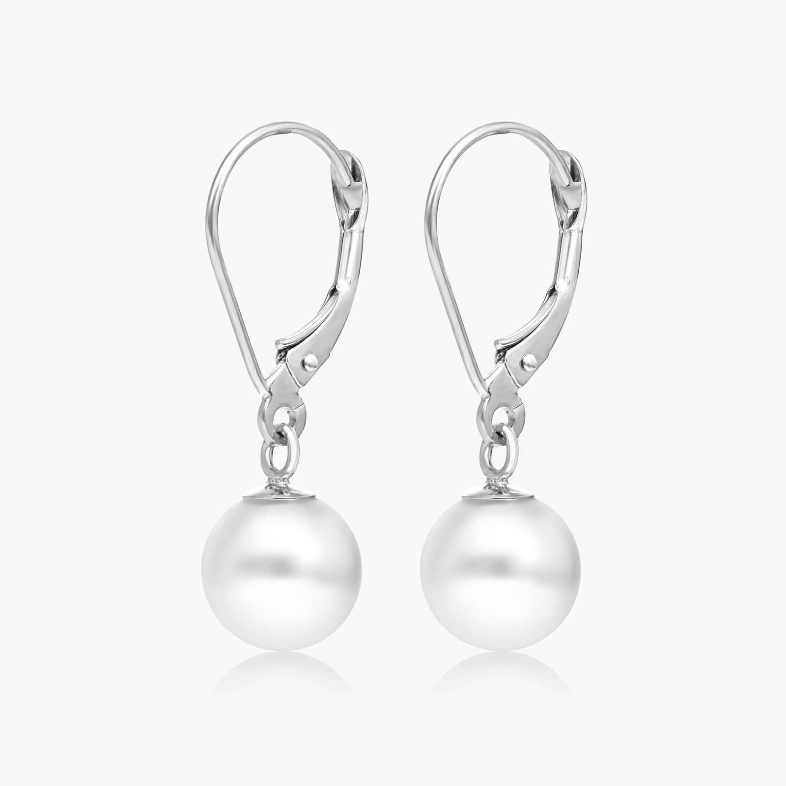 Cultured Akoya Pearl Leverback Earrings In 14K White Gold By James Allen