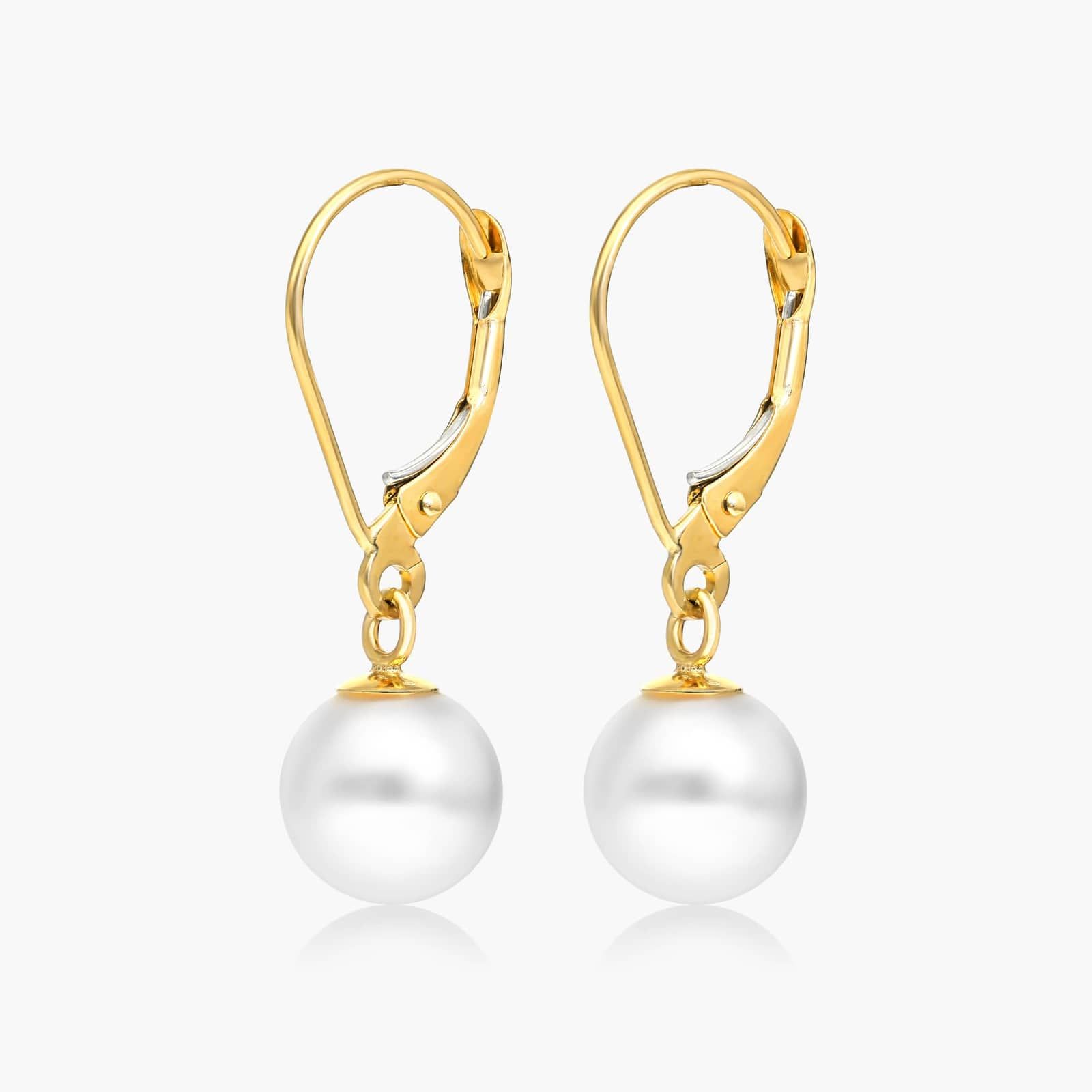 Cultured Akoya Pearl Leverback Earrings In 14K Yellow Gold By James Allen