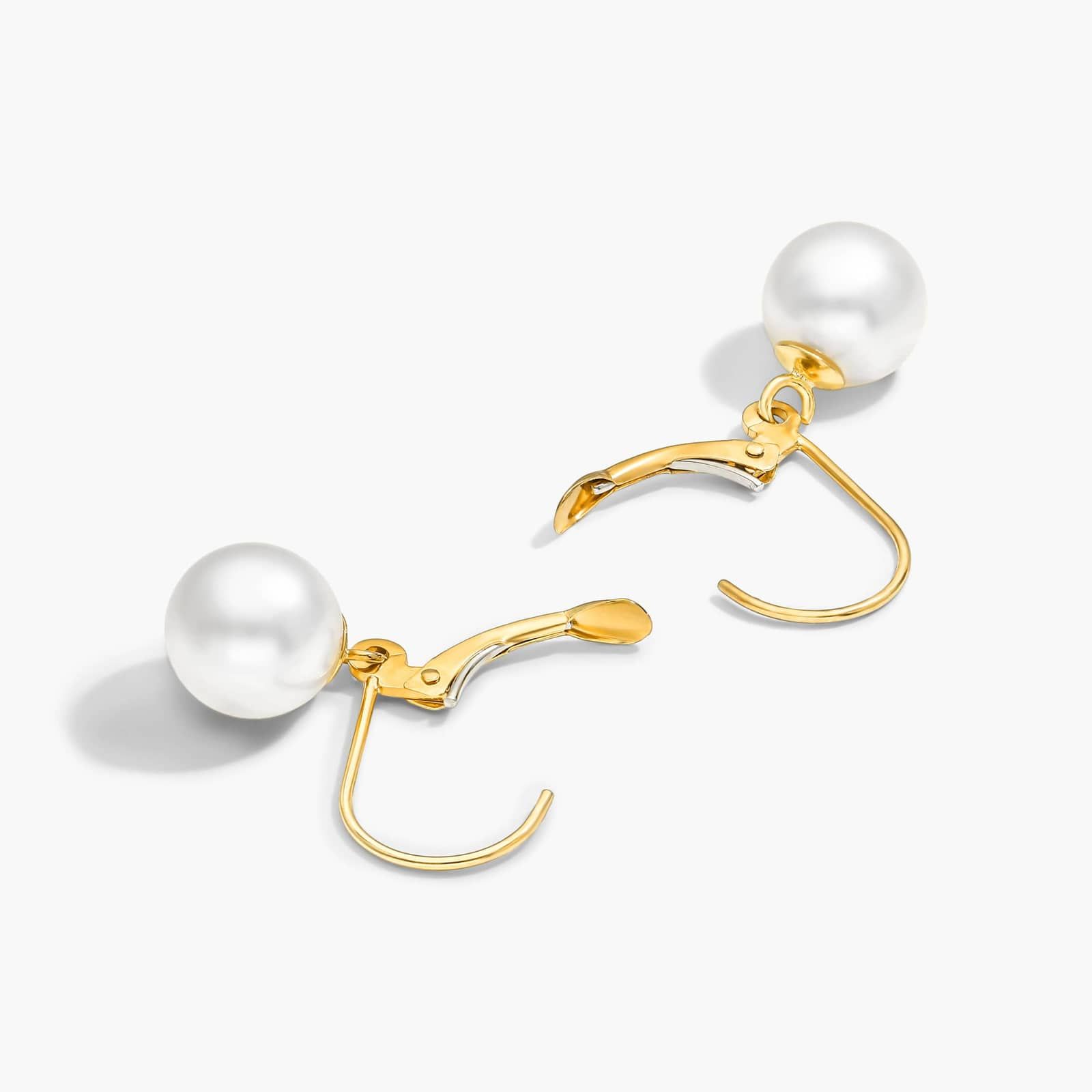 Cultured Akoya Pearl Leverback Earrings In 14K Yellow Gold By James Allen