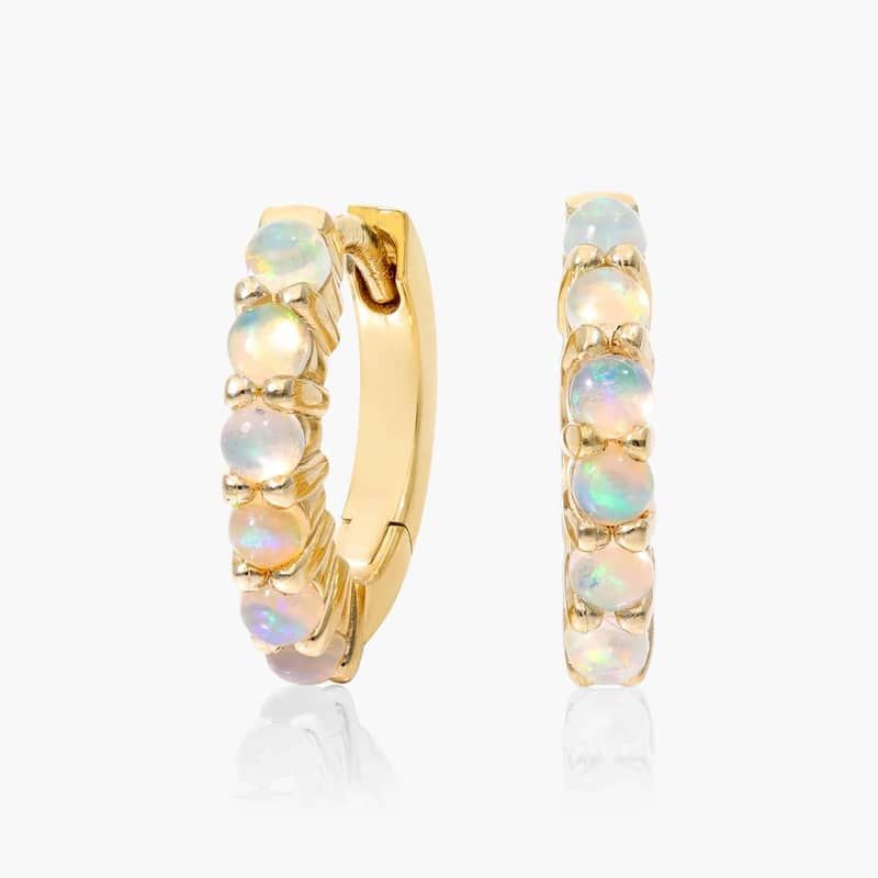 14K Yellow Ethiopian Opal Row Hoop Earrings By James Allen
