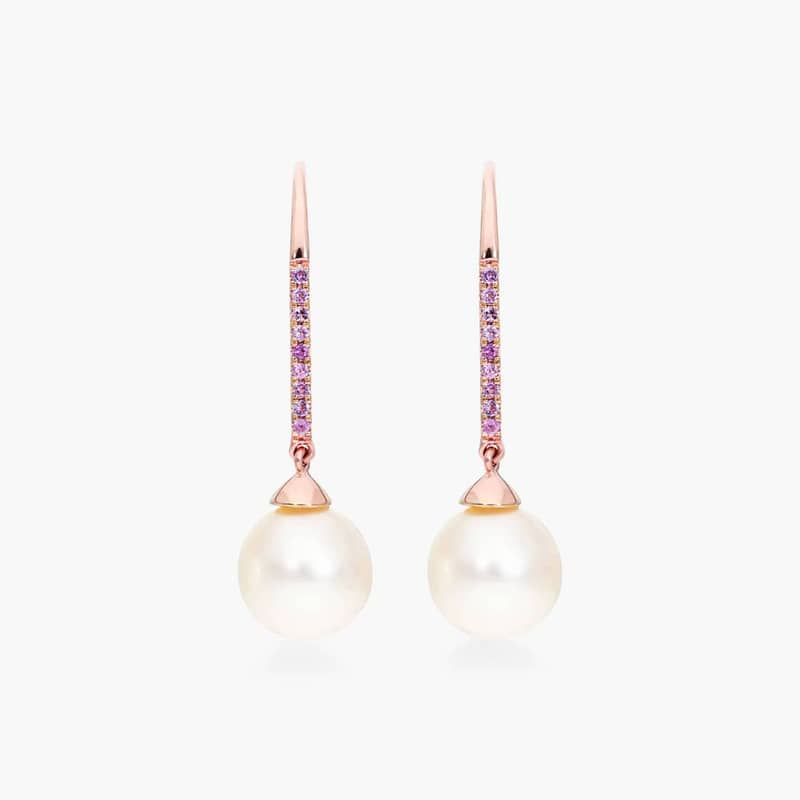 Cultured Freshwater Pearl And Amethyst Drop Earrings In 14K Rose Gold (8.0-8.5mm) By James Allen