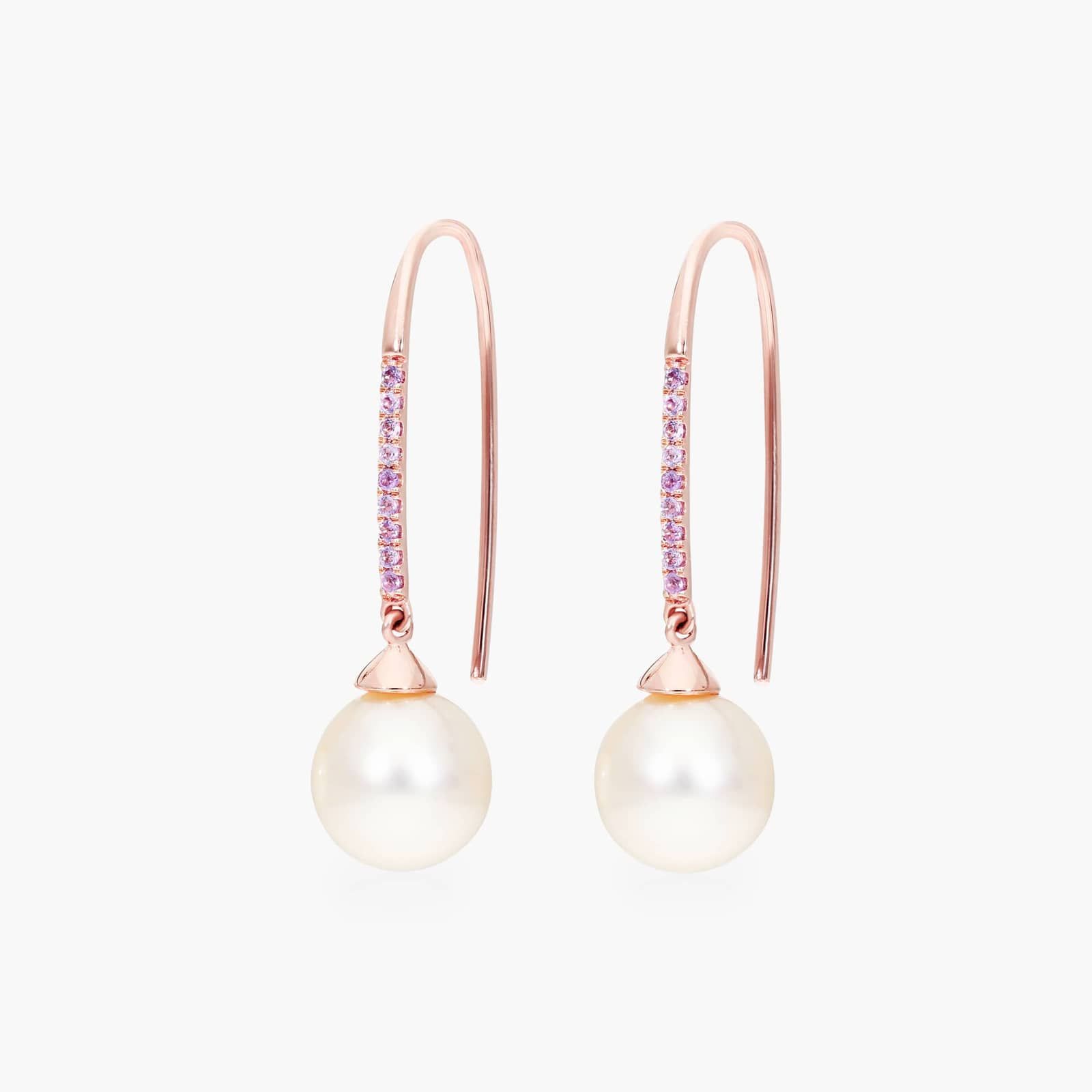 Cultured Freshwater Pearl And Amethyst Drop Earrings In 14K Rose Gold (8.0-8.5mm) By James Allen