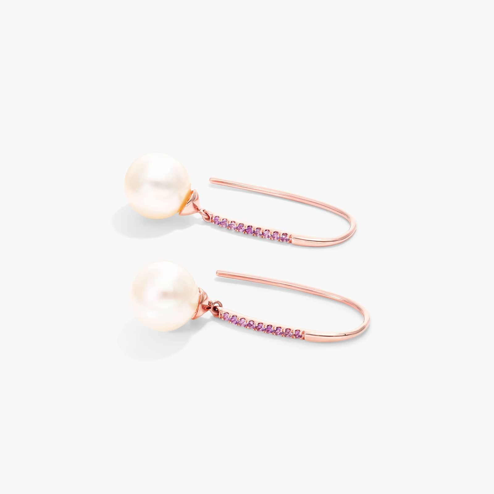 Cultured Freshwater Pearl And Amethyst Drop Earrings In 14K Rose Gold (8.0-8.5mm) By James Allen