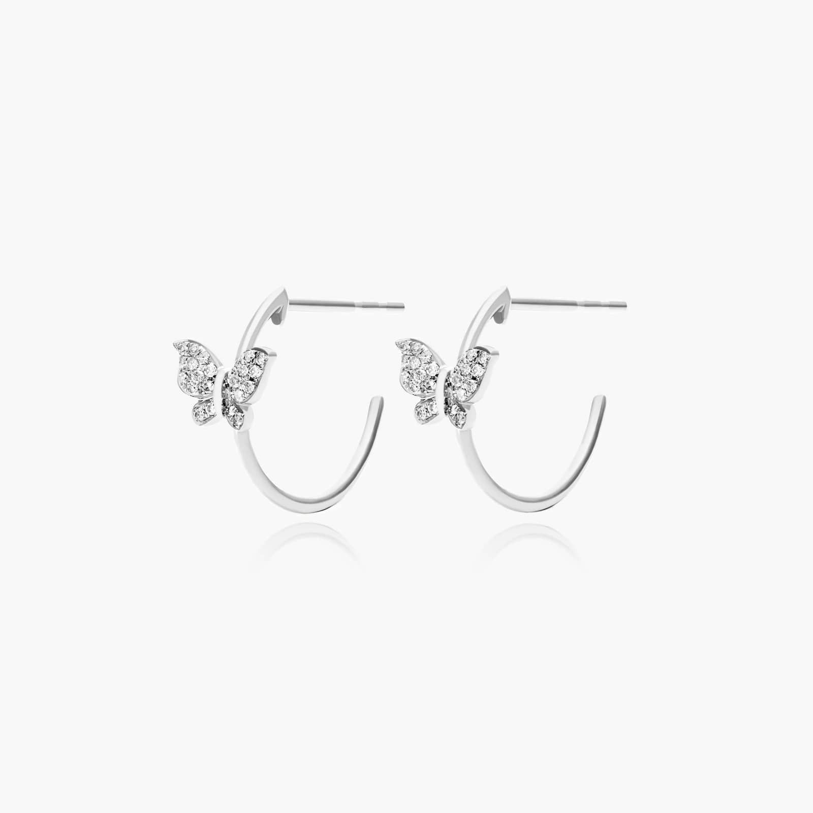 Butterfly Diamond Hoop Earrings In 14K White Gold By James Allen