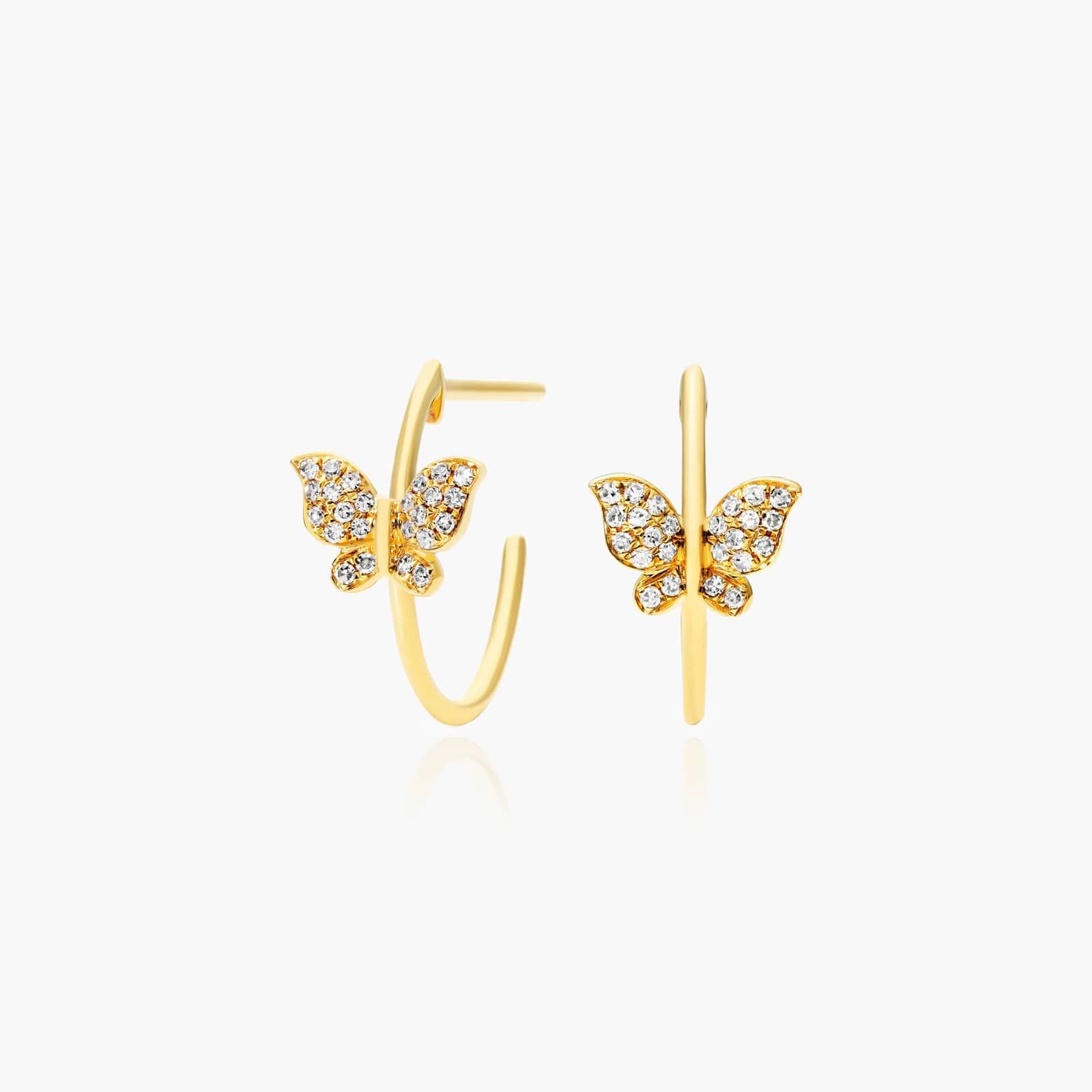 Butterfly Diamond Hoop Earrings In 14K Yellow Gold By James Allen