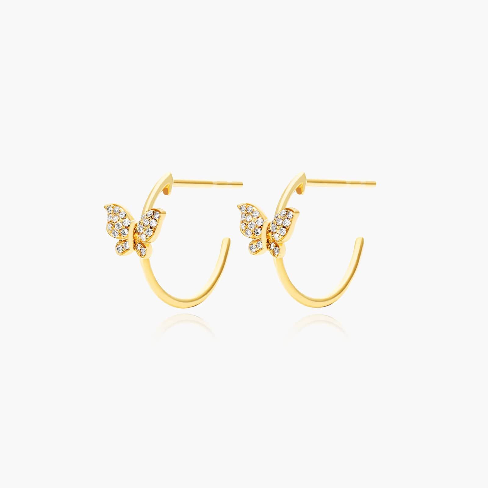 Butterfly Diamond Hoop Earrings In 14K Yellow Gold By James Allen