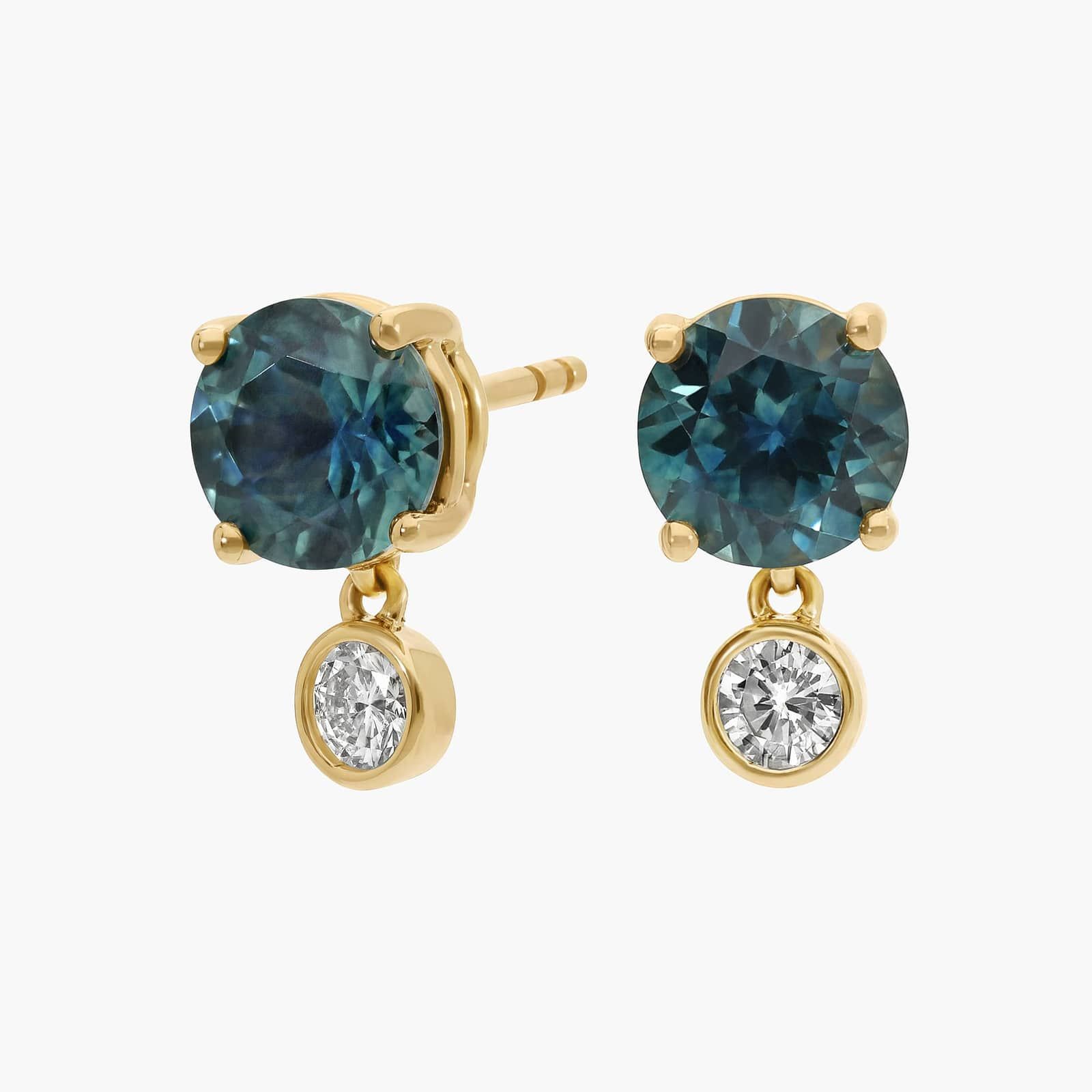 Montana Sapphire & Round Diamond Bezel & Prong Earrings in 14K Yellow Gold