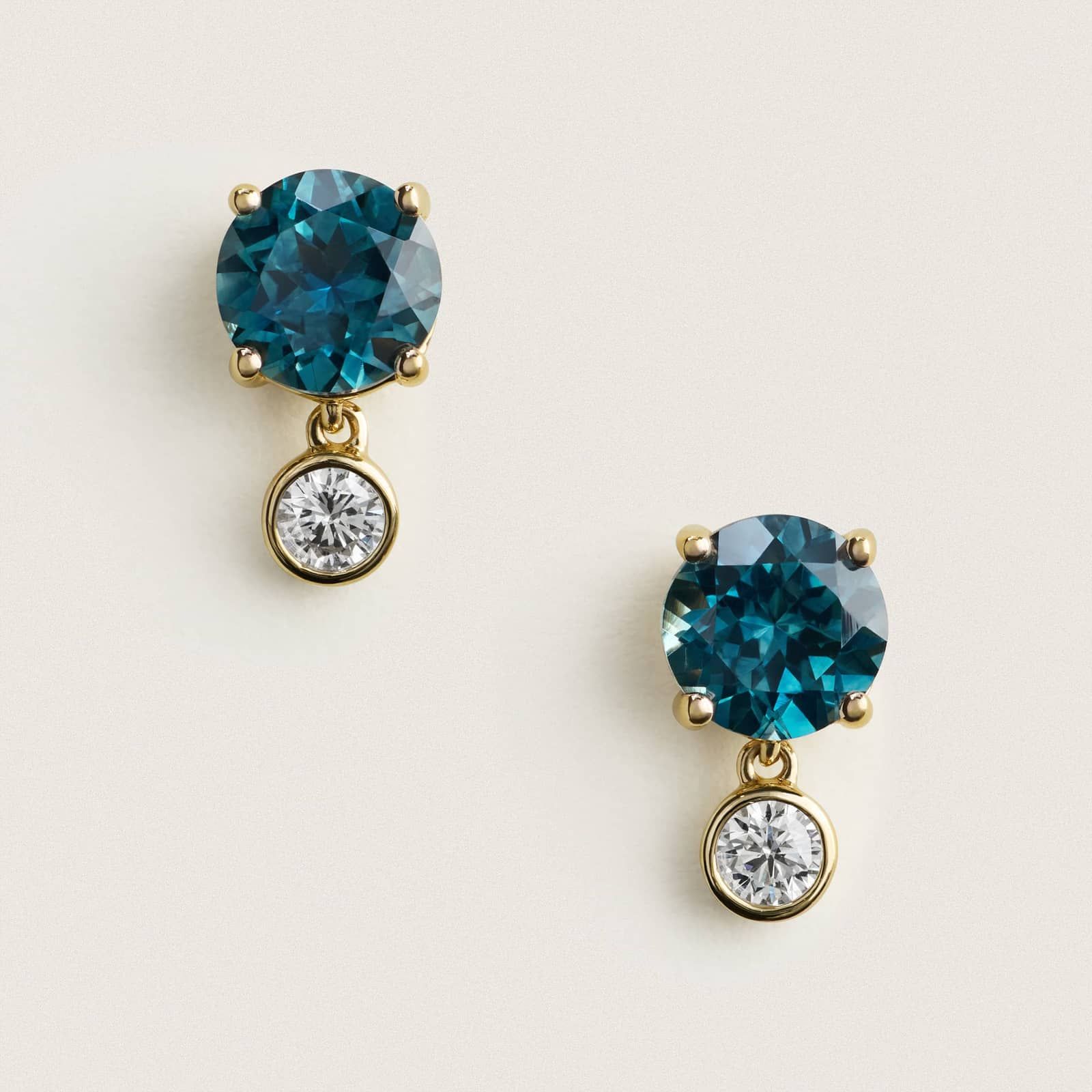 Montana Sapphire & Round Diamond Bezel & Prong Earrings in 14K Yellow Gold
