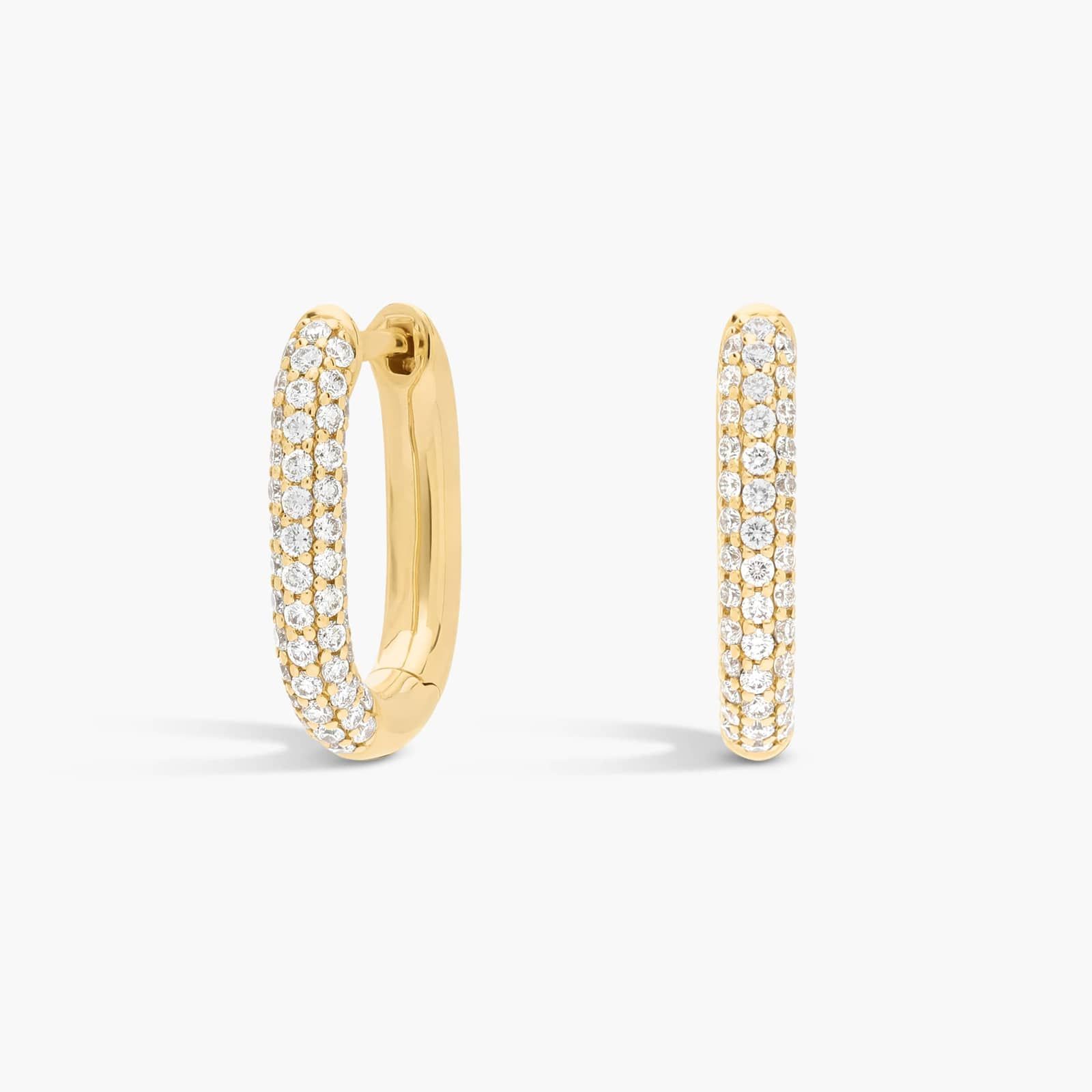 Ellipse Huggie Earrings in 14K Yellow Gold with Diamonds