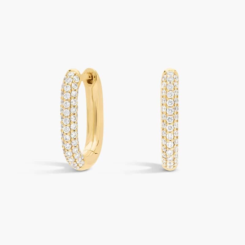 Ellipse Huggie Earrings in 14K Yellow Gold with Diamonds
