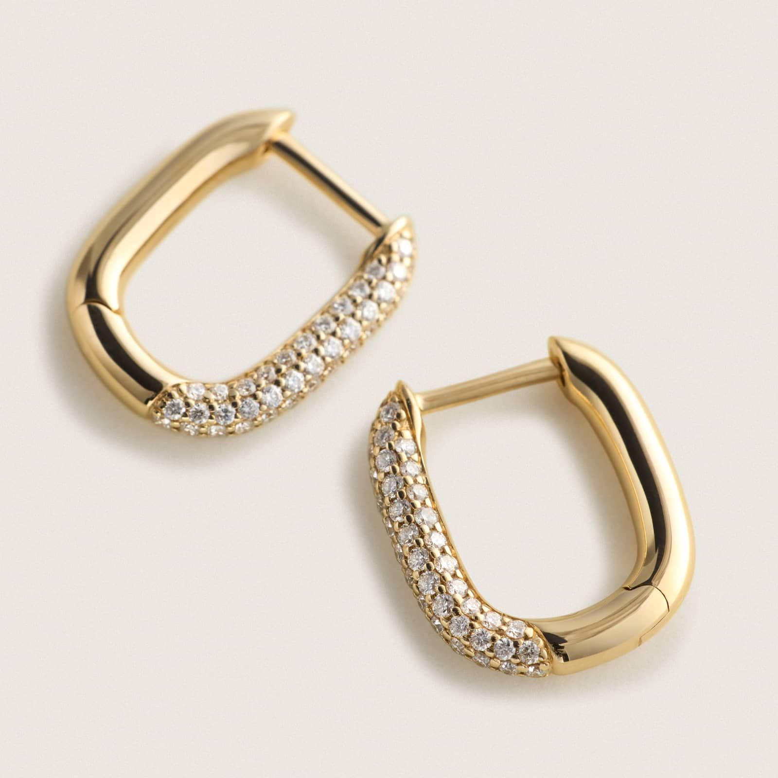 Ellipse Huggie Earrings in 14K Yellow Gold with Diamonds