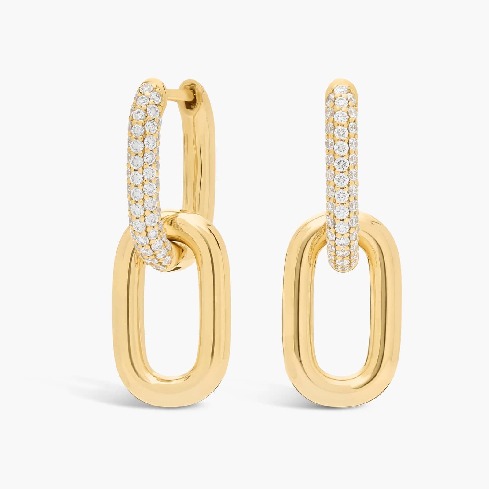 Ellipse Drop Earrings in 14K Yellow Gold with Diamonds