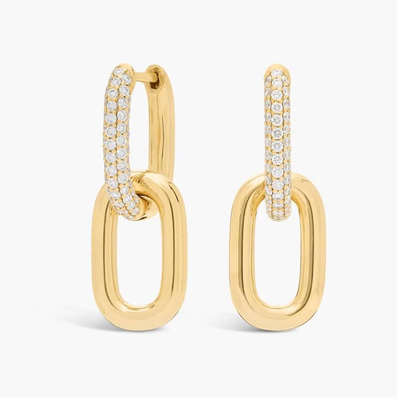 Ellipse Drop Earrings in 14K Yellow Gold with Diamonds