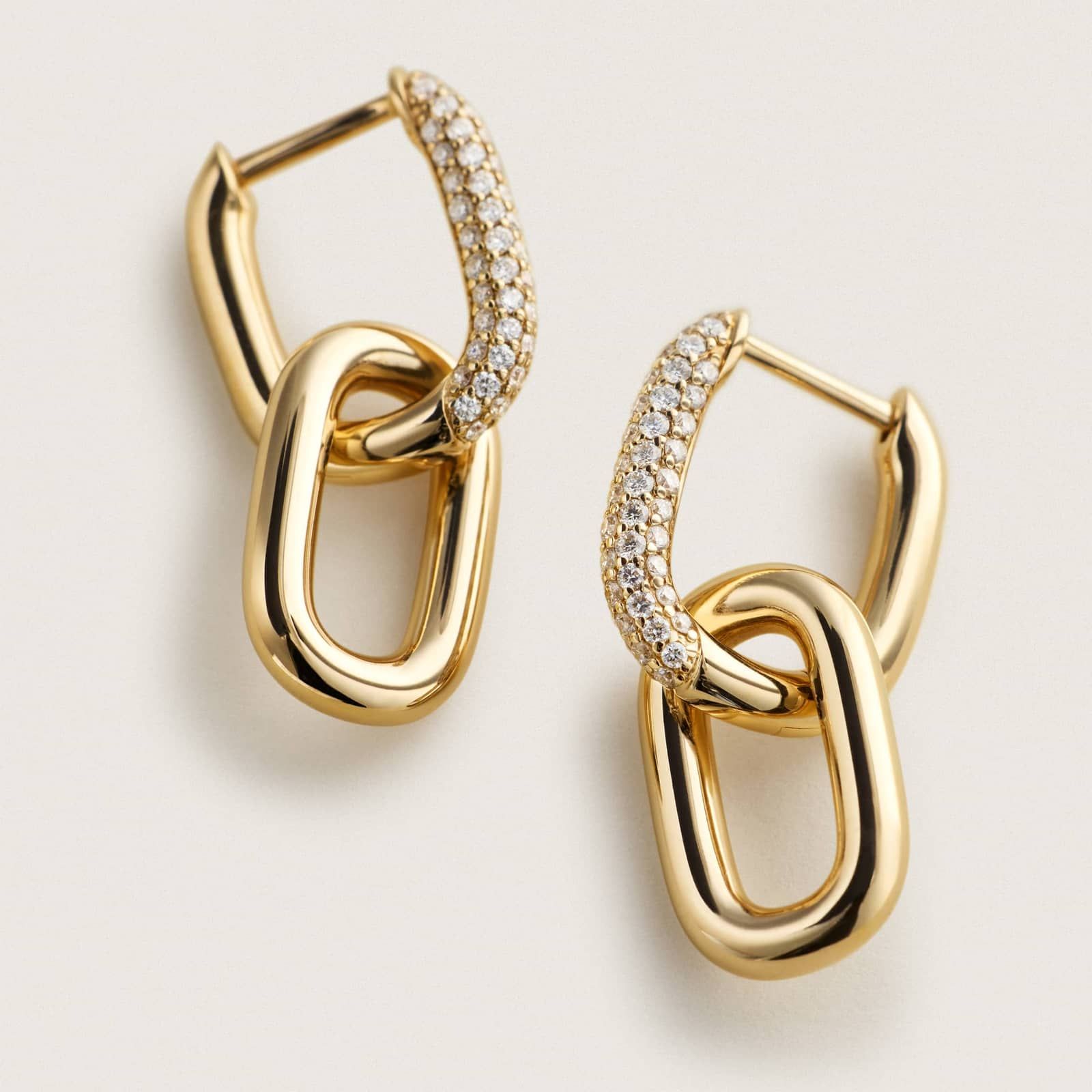 Ellipse Drop Earrings in 14K Yellow Gold with Diamonds