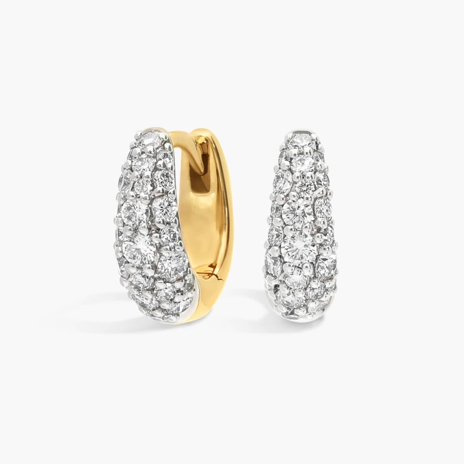 Modern Pave Tapered Huggie Earrings in 14K Yellow Gold With Diamonds