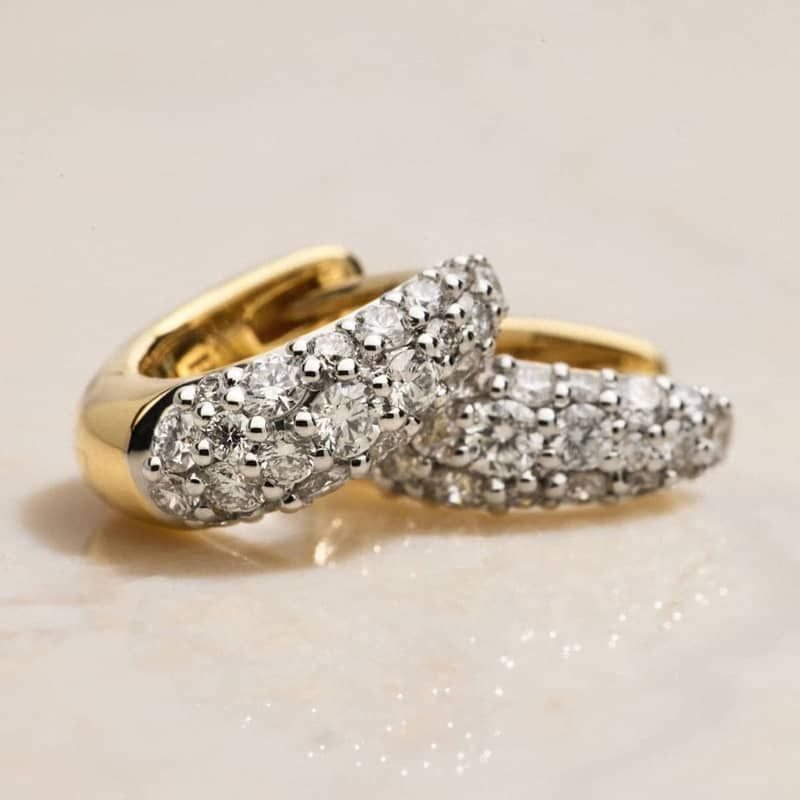 Modern Pave Tapered Huggie Earrings in 14K Yellow Gold With Diamonds
