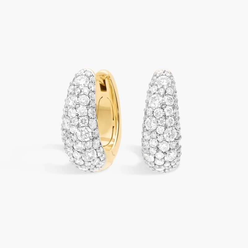 Modern Pave Tapered Hoop Earrings in 14K Yellow Gold With Diamonds