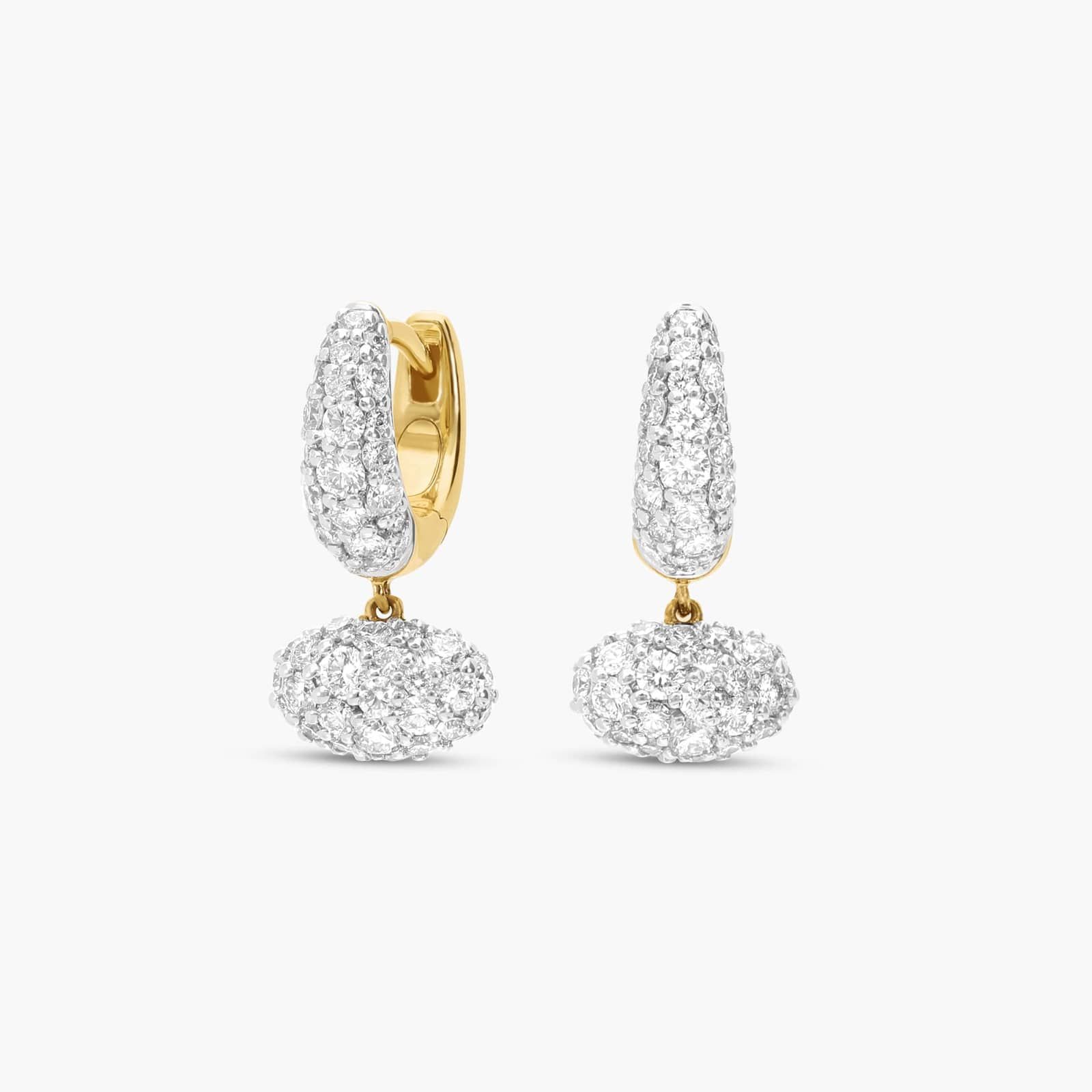 Modern Pave Mini Drop Earrings in 14K Yellow Gold With Diamonds