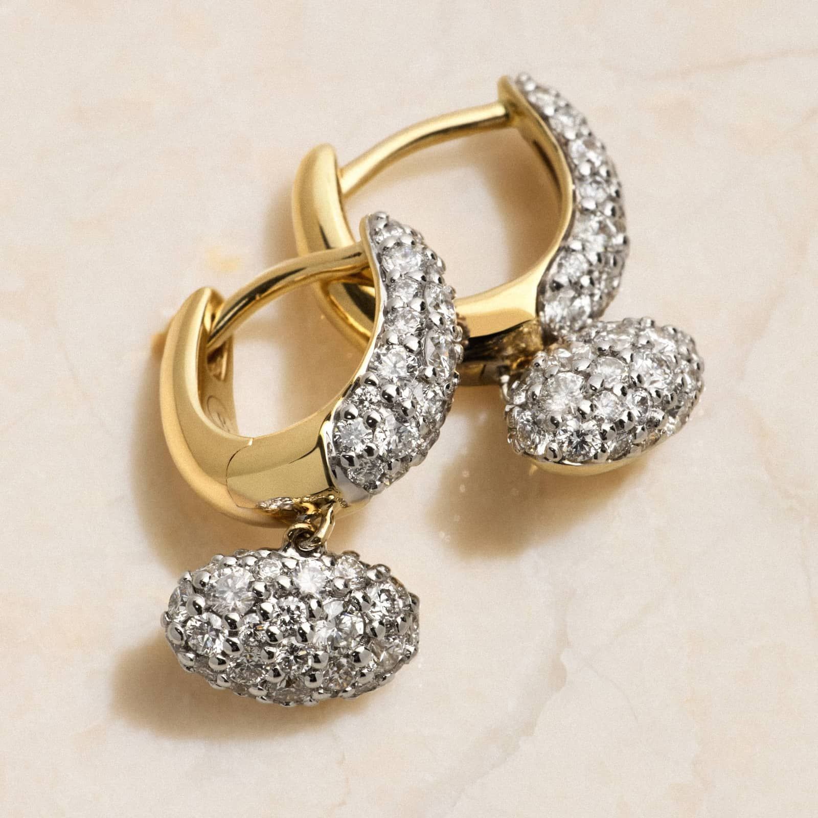 Modern Pave Mini Drop Earrings in 14K Yellow Gold With Diamonds