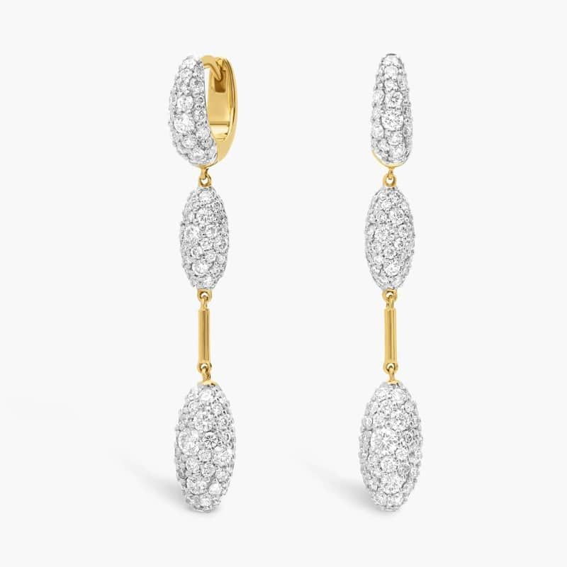 Modern Pave Drop Earrings in 14K Yellow Gold With Diamonds