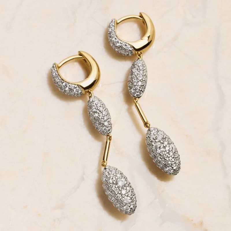Modern Pave Drop Earrings in 14K Yellow Gold With Diamonds