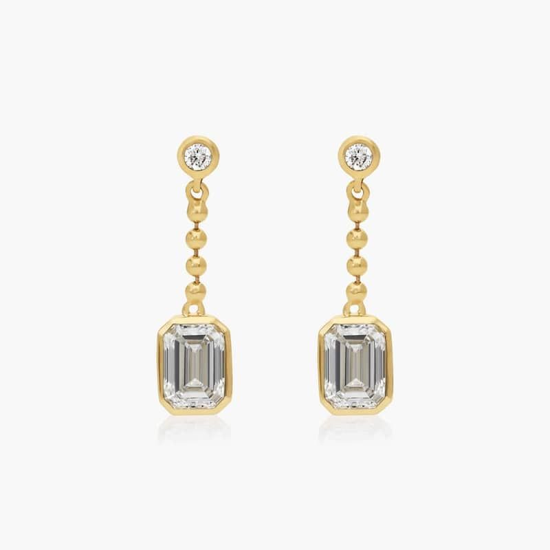 Bezel Bead Chain Drop Earrings With 1 CTW Emerald Cut Lab-Grown Diamonds In 14K Yellow Gold By James Allen