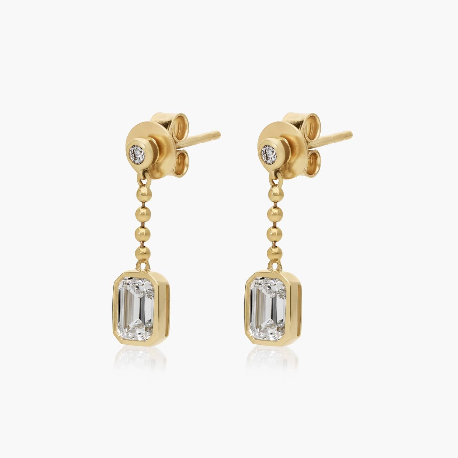 Bezel Bead Chain Drop Earrings With 1 CTW Emerald Cut Lab-Grown Diamonds In 14K Yellow Gold By James Allen