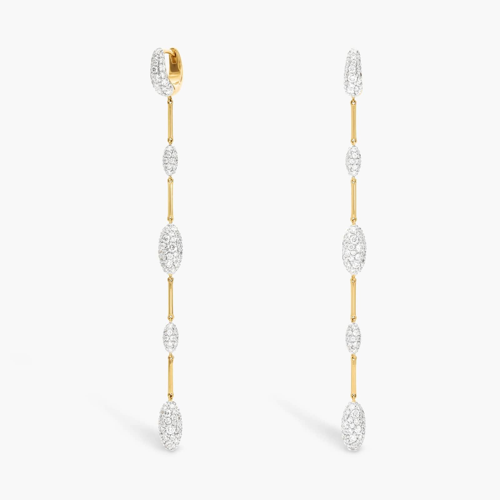 Modern Pave Long Drop Earrings in 14K Yellow Gold With Diamonds