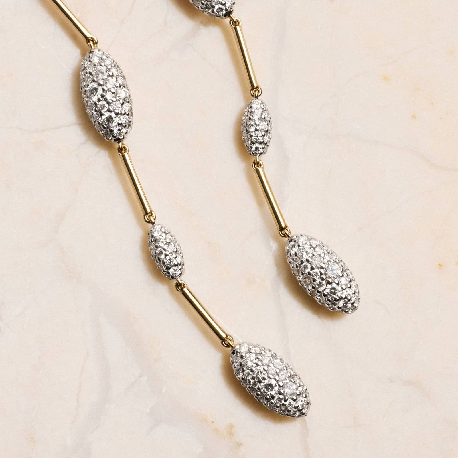 Modern Pave Long Drop Earrings in 14K Yellow Gold With Diamonds