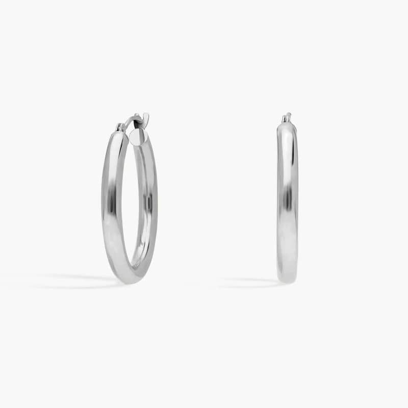 Round Hoop Earrings (3x25mm) in 14K White Gold