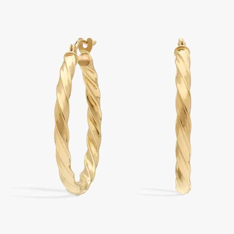Round Twist Hoop Earrings (2x25mm) in 14K Yellow Gold