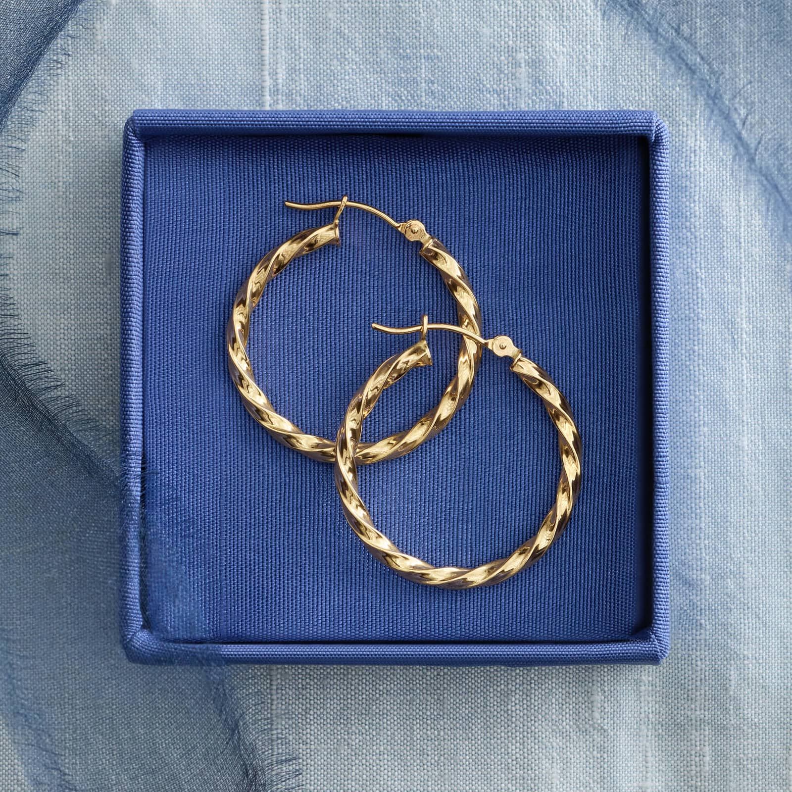 Round Twist Hoop Earrings (2x25mm) in 14K Yellow Gold