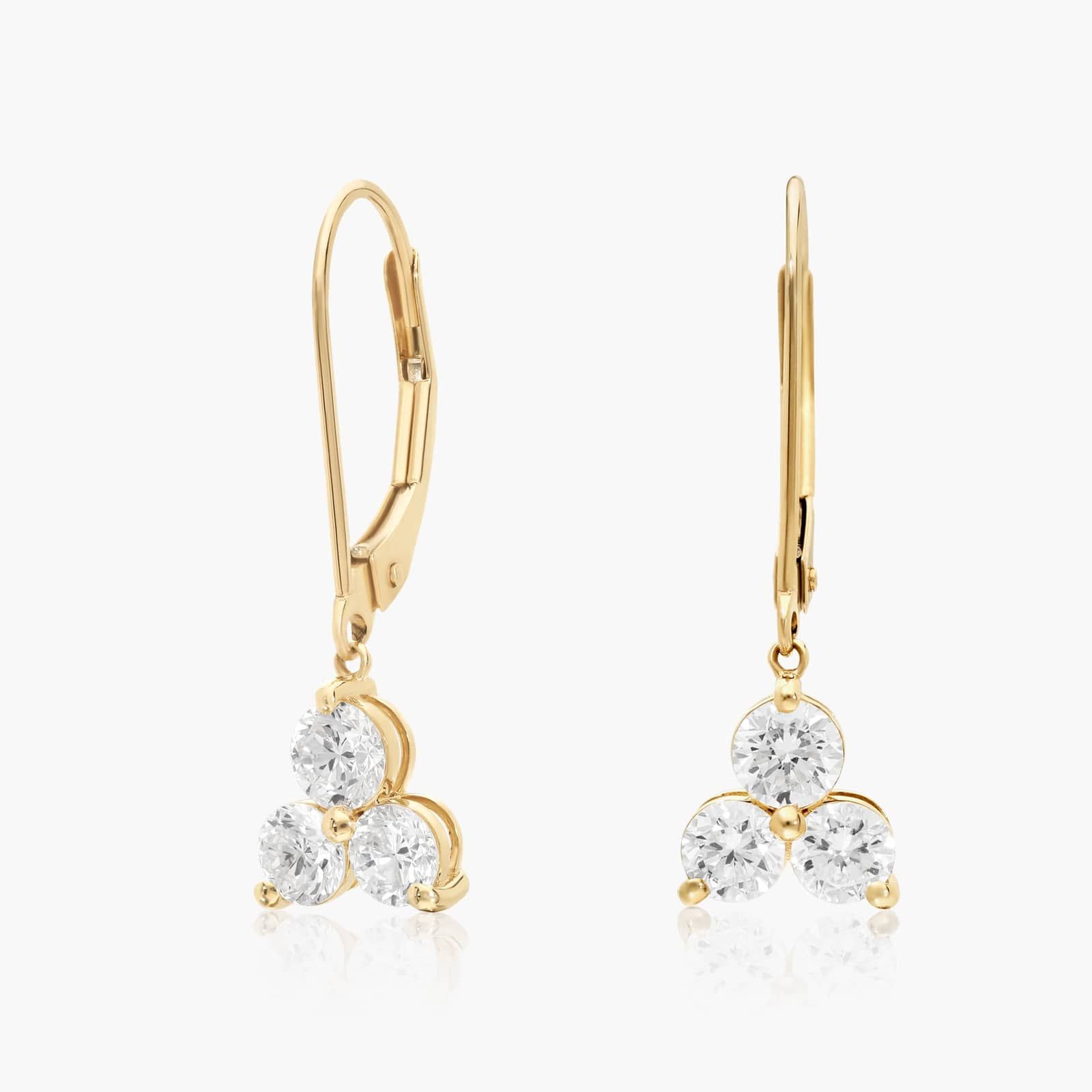 Stone Yellow Color Three-Stone Lab-Grown Diamond Drop Hoop in 14K Yellow Gold (1 ct. tw.)