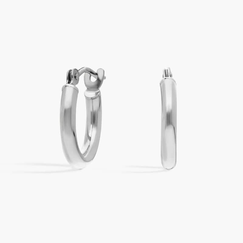 Round Hoop Earrings (2x12mm) in 14K White Gold