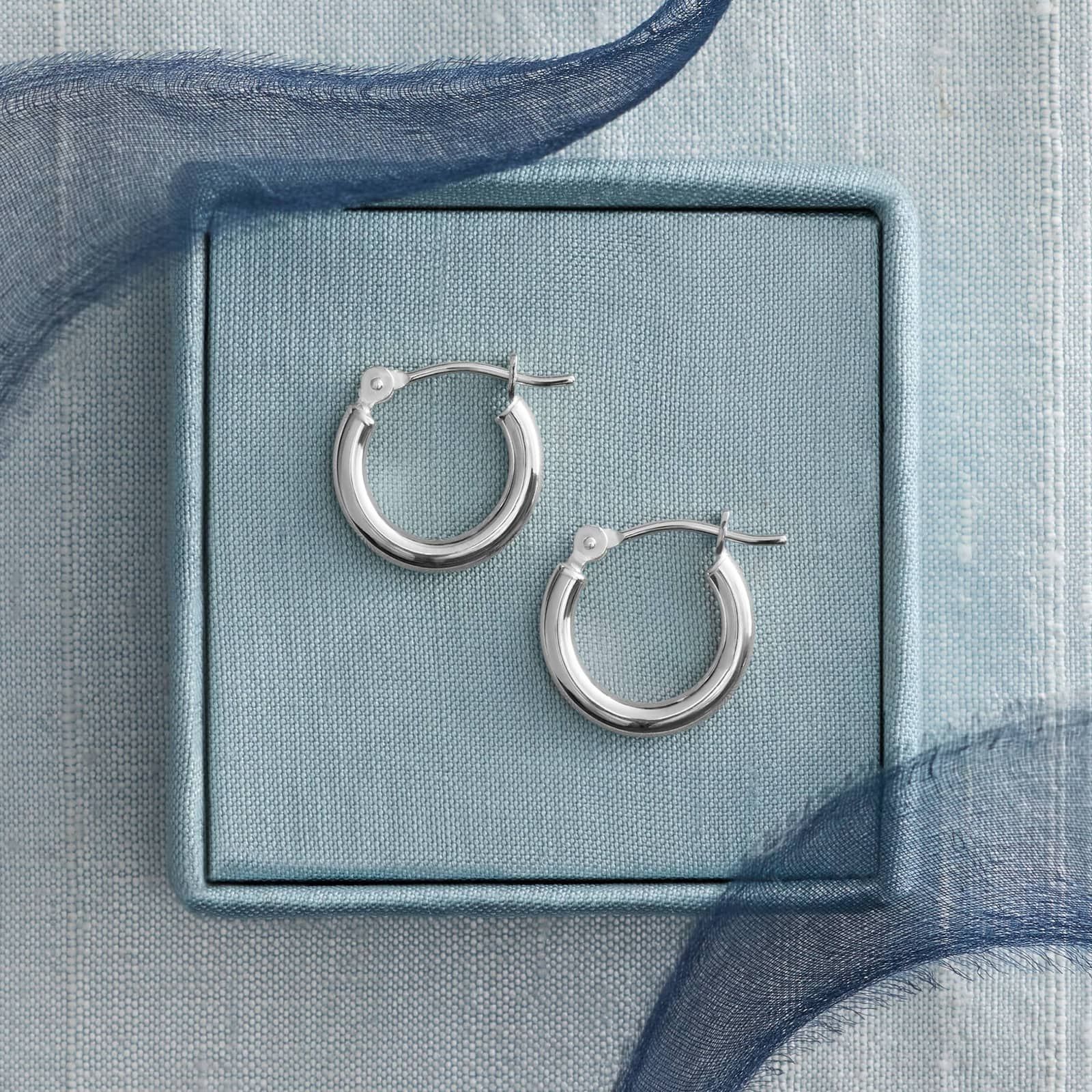 Round Hoop Earrings (2x12mm) in 14K White Gold