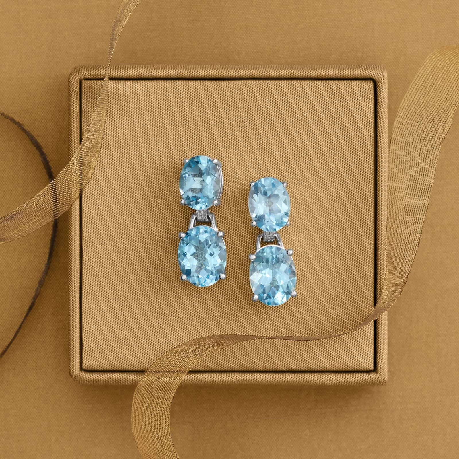 Blue Topaz Drop Earrings in Sterling Silver