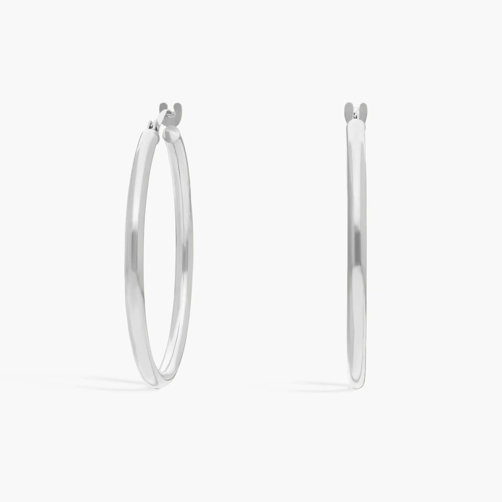 Round Hoop Earrings (2x30mm) in 14K White Gold