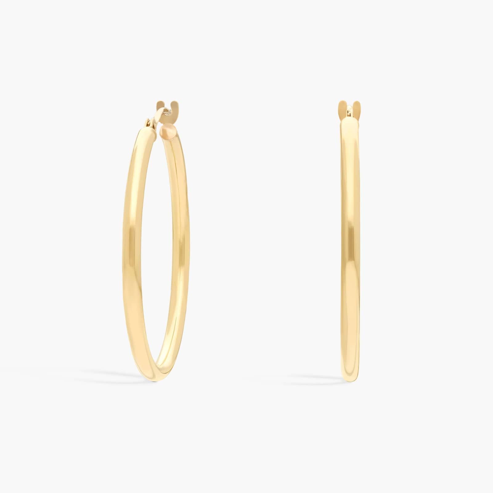 Round Hoop Earrings (2x30mm) in 14K Yellow Gold