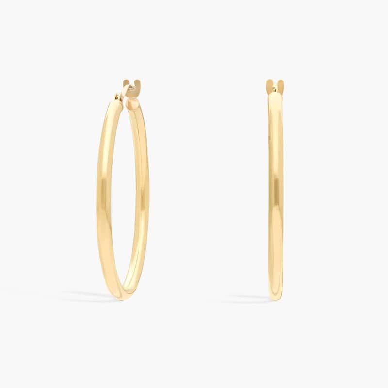 Round Hoop Earrings (2x30mm) in 14K Yellow Gold