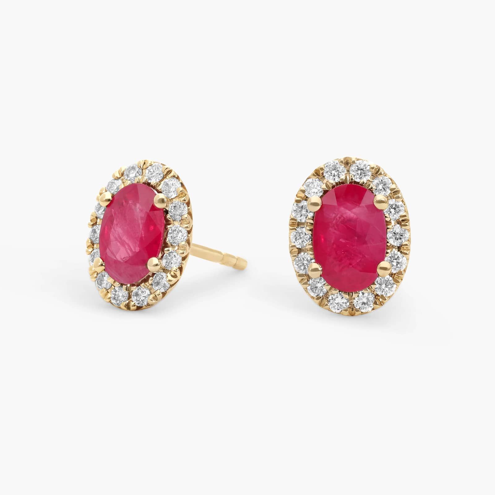 Ruby Studs with Diamond Halo in 14K Yellow Gold (1/5 ct. tw.)