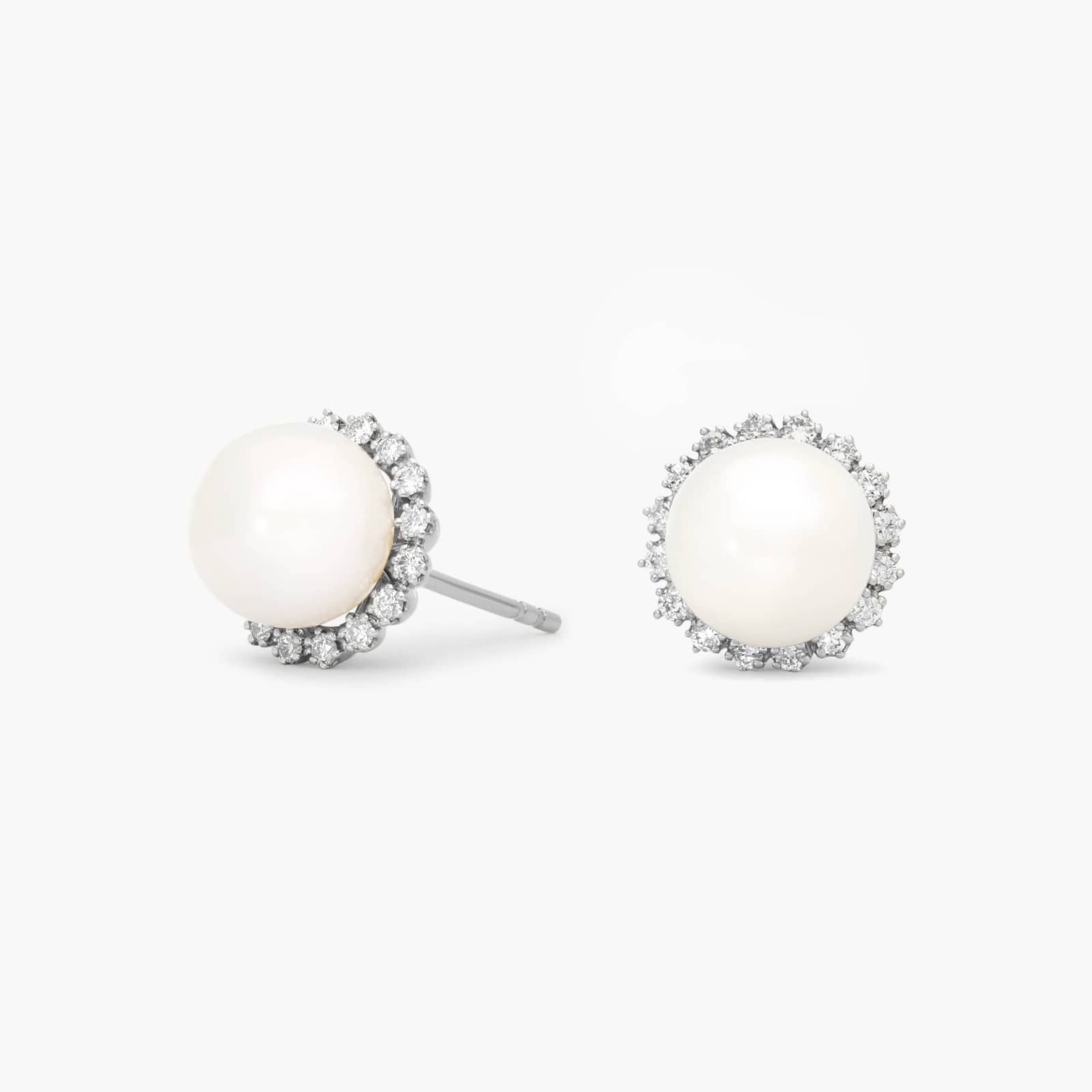 Pearl Studs with Diamond Halo in 14K White Gold (1/4 ct. tw.)