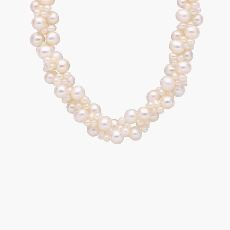 Freshwater Cultured Pearl Cluster Necklace with 14k White Gold (3-5mm)