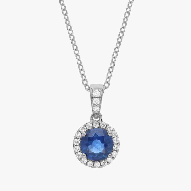 Sapphire and Micropavé Diamond Pendant in 18k White Gold (6mm)