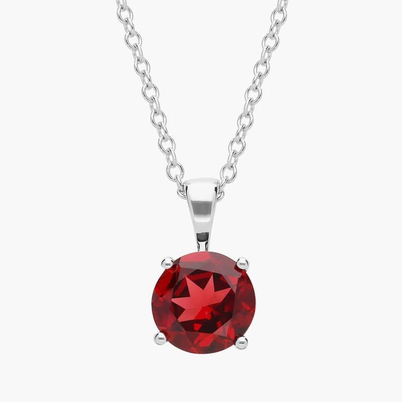 Garnet Solitaire Pendant in 14k White Gold (7mm)